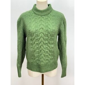 Vila Clothes Green Cable Knit Mock Neck Sweater Womens Large Marl Pullover